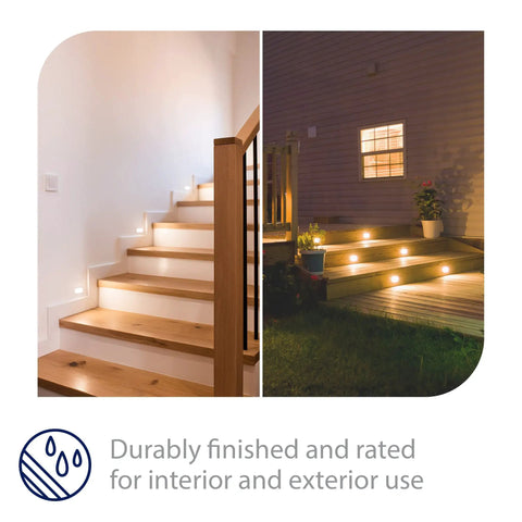 Ledme 120V Horizontal Indoor Outdoor Step And Wall Light with Built In 3000K LED on stairs and deck for interior and exterior use