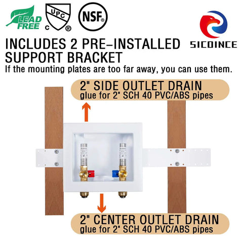 Washing Machine Outlet Box With Water Hammer Arrestor And One Quarter Turn Ball Valves Stop Hammering Noise Easy Install Inlet Half Inch Push To Connect Outlet Three Quarter Inch Male Thread Durable Brass Construction