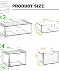 Super Slick Acrylic Stackable Drawer Set Of Six Pack For Vanity And Bathroom Desk Organization Modular Units Stack Up Fast to show product size and dimensions.