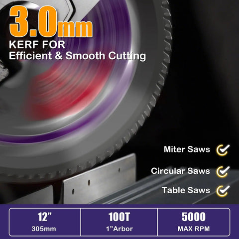 Ultimate 12-Inch 100-Tooth Tungsten Carbide Tipped Circular Saw Blade for Killer Precision Cuts on Aluminum, Non-Ferrous Metals, Copper, Polycarbonate, Drywall, MDF, and Plastic - Awesome for Table, Miter, and Circular Saws, 1-Inch Arbor, Up to 5000 RPM
