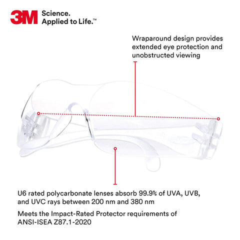 Virtua Clear Lens Safety Glasses Unisex Lightweight Wraparound Eyewear with ANSI Z87 High Impact Protection, side view.