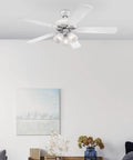 Vintage 52 Inch Indoor Ceiling Fan With Light, White Finish, Reversible White And Whitewashed Pine Blades, LED Light Kit, living room