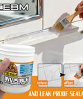 Rock Solid Invisible Waterproof Sealant And Liquid Rubber Coating applied with brush on bathroom corner to seal leaks and moisture.
