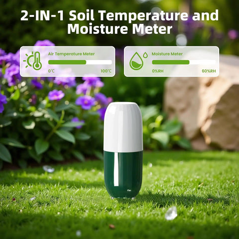 WiFi Soil Moisture And Temperature Sensor For Lawn And Garden No Hub Required Real Time App Alerts IP67 Waterproof Pro Grade Soil Meter in a garden setting
