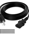 Beefy 3 Prong Replacement Power Cord 20 Ft Heatproof Flexible Durable AC Cable For Appliances Computer TV Monitor Printer 125V 10A ETL Listed 18AWG With Tie Straps