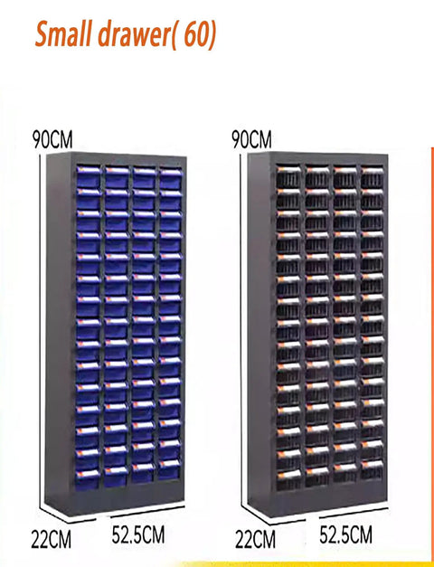 Rock Solid Steel Storage Cabinet With Sixty Clear Drawers For Small Parts Organization And Hardware Sorting Super Heavy Duty Rig side view showing sixty clear drawers.
