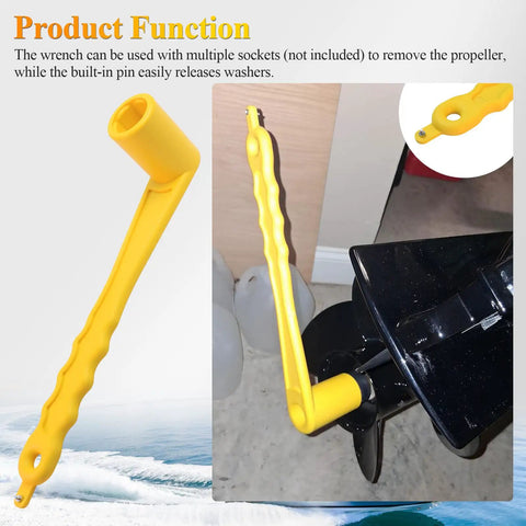 Universal Lightweight Prop Wrench For Marine Outboard And Stern Drives, Pro Grade Tool that fits Mercury Mercruiser Alpha and similar motors, bright yellow