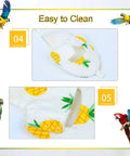 Reusable Bird Diaper With Waterproof Inner Layer For Cockatiels And Parrots, Soft Cotton Diaper Set with Pineapple Print