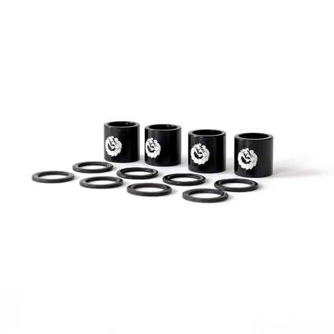 Precision Aluminum Spacers And Speed Rings Kit For Skateboards And Longboards, includes four black spacers and eight washers, zinc-coated iron rings