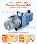 Vacuum freeze dryer component for home usage with visual of preserved fruits and meats, part of Home Kitchen Vacuum Freeze Dryer Dope For Meal Prep With 4 Layer Trays And Adjustable Timer And Temperature, Freeze Dry 8.8 to 13.2 Lbs Per Batch For Fruits Veggies Meat And Seafood, Great For Long Term Food Preservation.