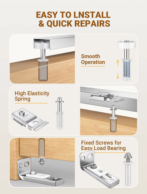 Bifold Door Hardware Repair Kit 4 Pack for Sliding Closet Doors installation diagram with pivots, brackets, and guide wheels.