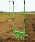 Heavy Duty Broadfork For All Soils With Unbreakable Build, Five Sharp Cambered Eleven Inch Tines, Ergonomic Handles, Green