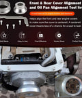 Front And Rear Cover Billet Alignment Tool And Oil Pan Alignment Tool Kit For LS Series Engines displayed with engine components.