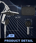 11.8 Inch High Pressure Rain Shower Head Combo With 9 Spray Handheld And Magnetic Dock Dual Showerheads dimensions