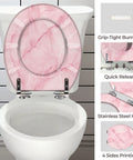 Toilet Seat Round Resin for Bathroom in pink marble design, showcasing grip-tight bumpers and quick release feature.