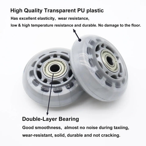 64mm Inline Skate Wheels With ABEC7 Bearings And 82A Polyurethane Clear Replacement Wheels, showing double-layer bearings