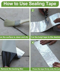 Steps showing installation of Heavy Duty Self Adhesive Roofing Tape For Fixing Shingles And RV Leaks Pro Grade Waterproof Bitumen Underlayment.