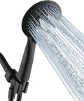 High Pressure Handheld Shower Head Kit With 9 Spray Settings, oil rubbed bronze finish with water flow, seen on adjustable bracket