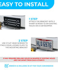 Easy installation steps for Heavy Duty Front Bumper License Plate Bracket For Nissan 2000 To 2026 with wrench and screws.