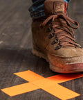 Neon Orange Duct Tape 1.88 Inches Wide By 15 Yards Long Single Roll Tearable By Hand applied on floor for marking