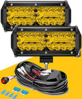 7 Inch Amber LED Light Bar And Pod Lights For Off Road Trucks Waterproof With Plug And Play Wiring Harness High Lumen Driving Kit