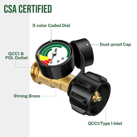 Propane Tank Gauge Level Indicator For 5 To 40 Pound Tanks With 100 Percent Brass Beefed Up Construction And Leak Proof Connection