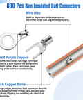 600 Piece Non Insulated Ring Terminal Kit And Butt Fork Connectors Set For AWG 22 To 10 Copper Wire, diagram showing terminal parts