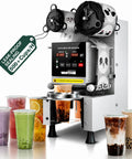Shop Ready Full Automatic Boba Tea Cup Sealer Machine Crushes The Rush At 600 Cups An Hour with colorful sealed cups.