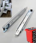 Heavy Duty Drawer Slides With Lock Full Extension Ball Bearing Runners Side Mount Rails 500mm Length Built To Last 120 Kg Capacity Cold Rolled Steel 2mm Thick Industrial Drawer Guide Kit 1 Pair installed on tool chest drawer