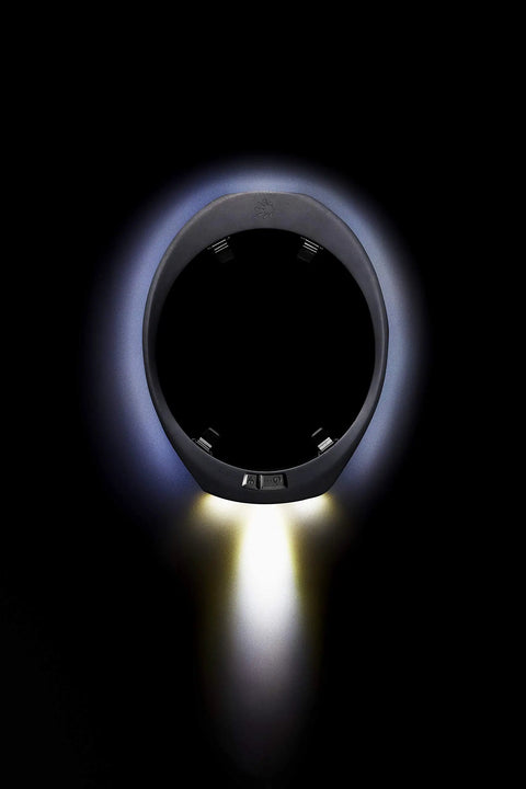 Front view of Halo SL Hard Hat Light With 50 Foot Spotlight And 360 Degree Visibility, illuminating in dark environment.