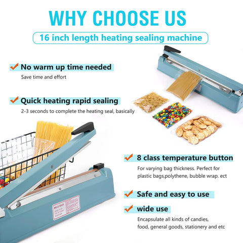 16 Inch Tabletop Manual Impulse Heat Sealer Machine For Sealing All Types Of Plastic Bags And Pouches That's Quick And Easy To Use And Gets The Job Done Fast Without Any Hassle