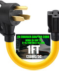 Game Changer 10 To 30P Dryer Adapter Converts Standard 30 Amp Outlet To 5 15 Or 20 R Straight Blade For Level 2 Ev Charger Smooth Plug And Play Setup, 1FT yellow extension cord with NEMA connectors.