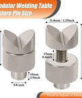 Adjustable Welding Table Fixture Pins Eight Pack Pro Grade Set For Five Eighths Inch Table Holes with height and size details