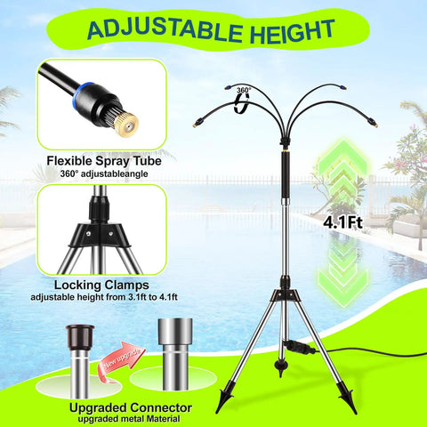 Outdoor Standing Misting System For Patio And Backyard Keeps It Cool With 4.1Ft Adjustable Height Triangular Tripod Base