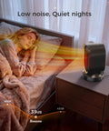 Indoor Space Heater 1500W Ceramic PTC With Thermostat And 24Hour Timer on a nightstand next to sleeping person