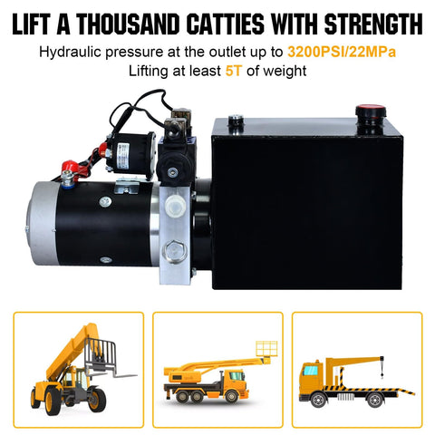 Beefy 12V Hydraulic Pump For Dump Trailers And DIY Hydraulic Systems, 8 Quart Oil Tank, Electric Power Unit, Double Acting, 3200 PSI High Pressure, Heavy Duty Lift For Dump Beds And Construction Projects