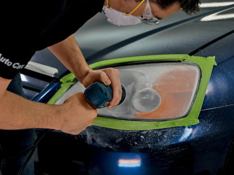 Using Headlight Lens Restoration Kit 39008 For Clear Brighter Headlights At Home with drill on taped headlights