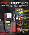 BST500 Car Battery Tester With Printer For 12V And 24V Rigs, Auto Battery Load Tester And Cranking Charging System Analyzer, Printed Diagnostic Reports For Cars, Trucks, SUVs, Motorcycles, RVs And More. handheld battery tester with printer, clamps