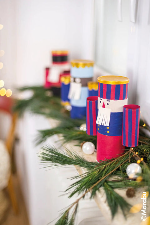 Festive nutcracker decorations on mantel with Gold Metallic Water Based Alkyd Paint Matte Finish 100 Ml Weatherproof After 24 Hours