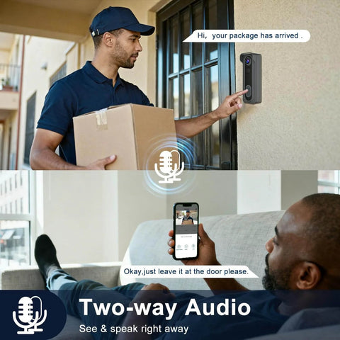 Person using Doorbell Camera Wireless With Chime 2K HD Video AI Motion Detection Two Way Audio Night Vision Cloud Storage feature