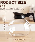 Pro Level Thermal Resistant Glass Coffee Pots 4 Pack 10 Cup 57 Oz Replacement Carafes For Commercial Brewers With Slick Black Handles, showing size and capacity.