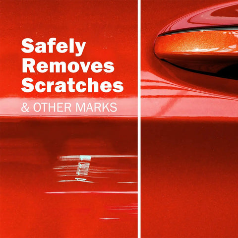 Scratch Doctor Car Scratch Remover For Cars Boats And Motorcycles Eliminates Scratches Scuffs Haze And Swirls, showing results on red car door