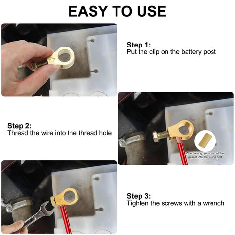 Steps to install 4 Piece Pure Copper Battery Terminal Clips For Top Post Batteries Positive And Negative Cable Connectors
