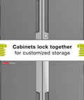 Heavy Duty Steel Garage Storage Cabinet System With Customizable Modular Two Door Design Locks Together For Easy Home Organization 150 Pound Capacity Built In Side Channels Lifetime Warranty, front view