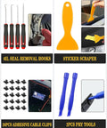 Straight Up 120 Piece Auto Trim Removal Tool Kit For Car Door Panels Dashboards Radios And Emblems With Hella Tough Nylon Pry Bars And Clean Storage Bag For Full Size Furniture Restoration, featuring oil seal removal hooks, sticker scraper, and adhesive cable clips.