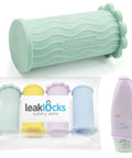 Elastic Toiletry Sleeve Set Keeps Liquids From Leaking In Luggage, Leak Proof Travel Bottle Covers display with pastel sleeves