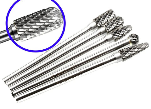 5pc Extra Long Shank Carbide Rotary Burr Set Double Cut One Quarter Inch Shank Die Grinder Bits For Metal Wood Plastic
