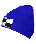 Kick Cold Weather To The Curb With This Straight Up Cozy Black And White Piano Plate Grid Knit Hat Crafted From Ultra Plush Acrylic Fiber For No Cap Winter Warmth Indoors Or Stepping Outside, blue beanie with checkered pattern.