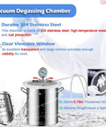 Premium 304 Stainless Steel Vacuum Chamber Degassing Tank for Epoxies and Wood Stabilization with clear window and silicone seal.