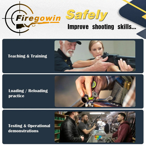 Collage image showing shooting skills training, loading practice, and operational demonstrations with firearms.